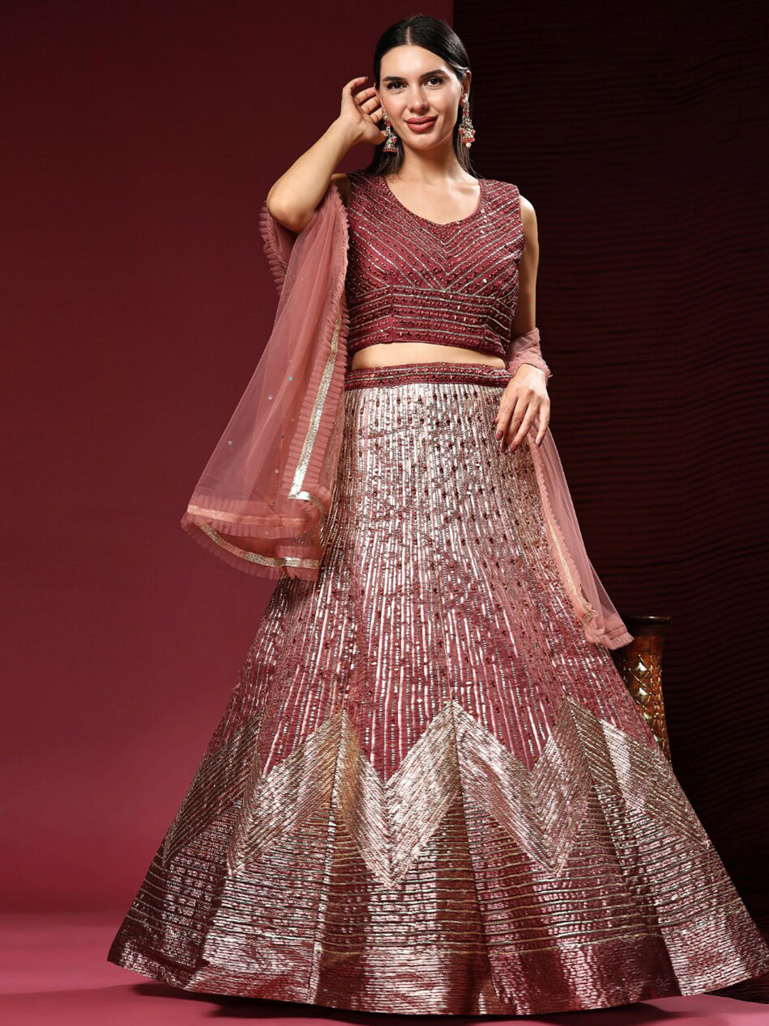 

Phenav Embellished Ready to Wear Lehenga & Blouse With Dupatta, Magenta