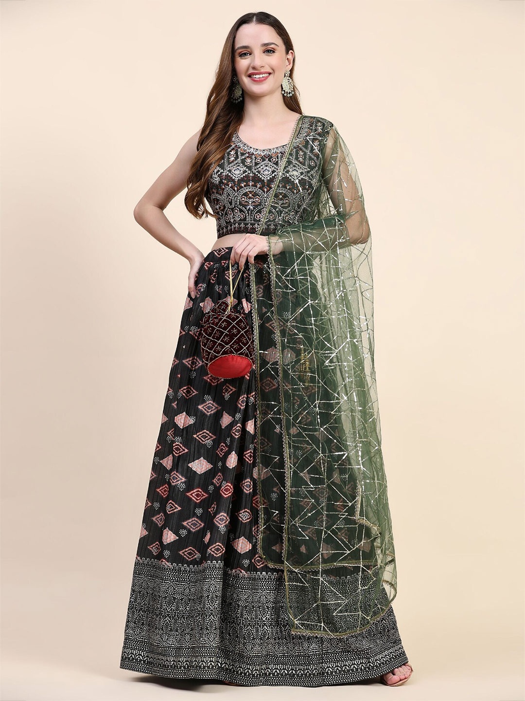 

Phenav Embroidered Ready to Wear Lehenga & Blouse, Green