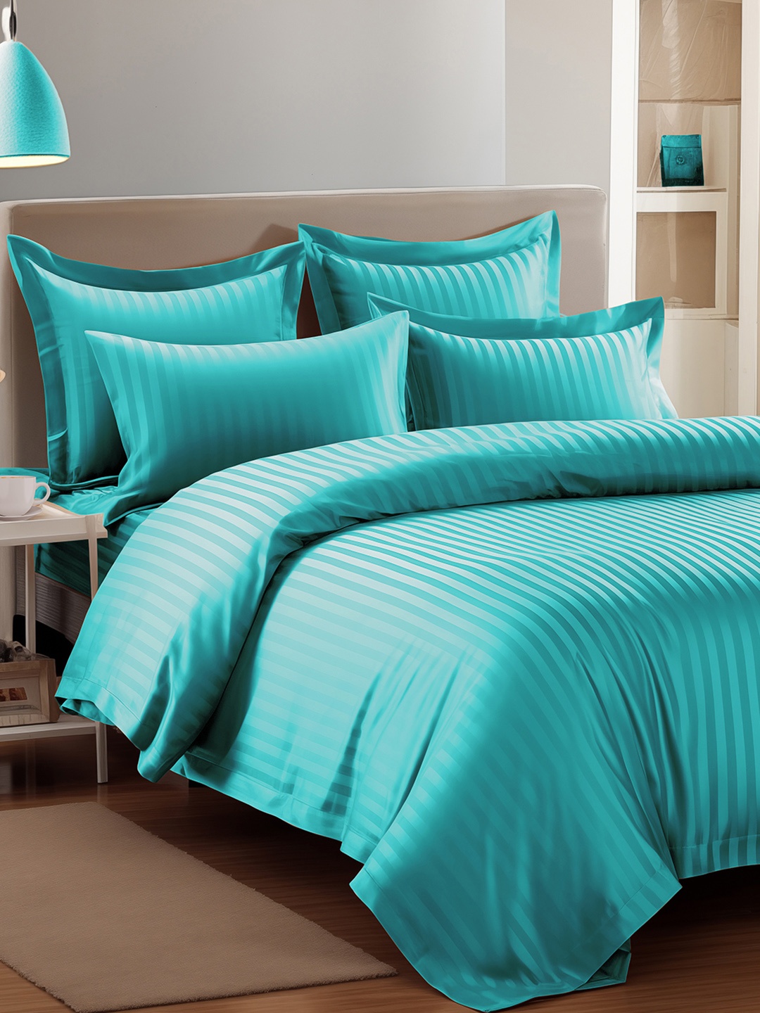

Story@home Blue 4 Pieces Striped Microfiber Double Queen Bedding Set