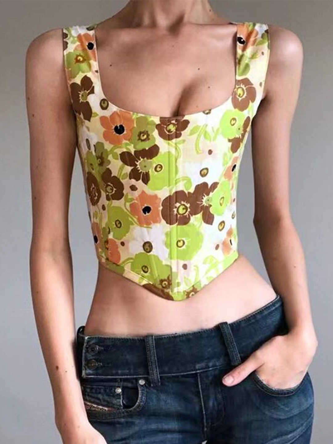 

StyleCast Green Floral Printed Fitted Crop Top