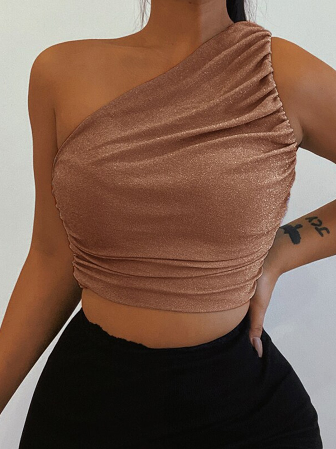 

StyleCast Pink One Shoulder Ruched Crop Fitted Top