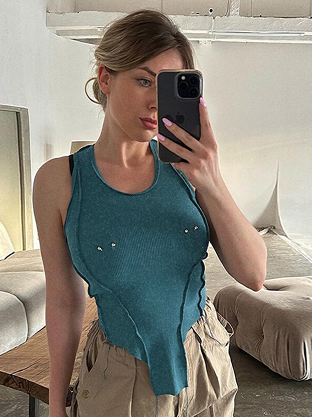 

StyleCast Blue Shoulder Straps Fitted Crop Top