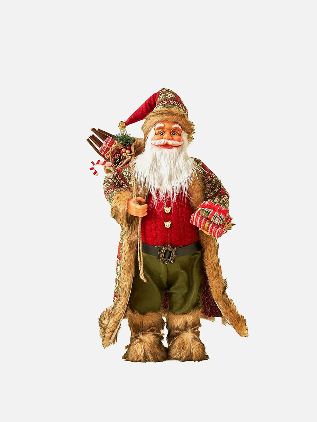 

Little Surprise Box LLP Red & Olive Green Furry Standing Santa Claus Christmas Decor