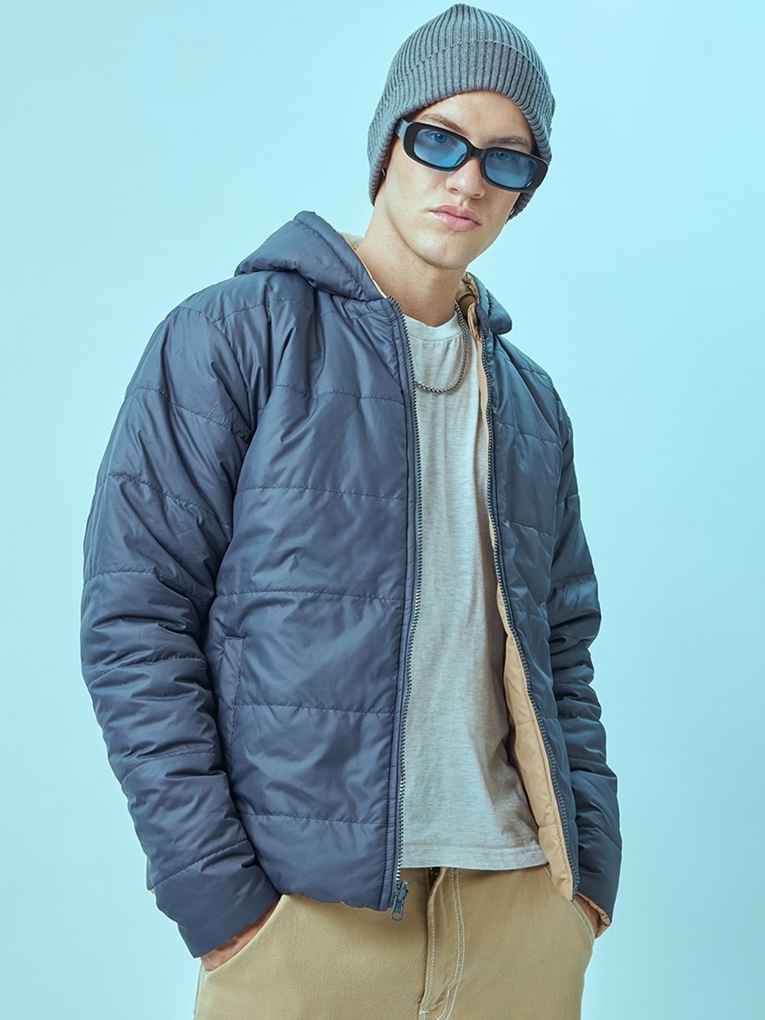 

Bewakoof Plus Size Hooded Oversized Puffer Jacket, Blue