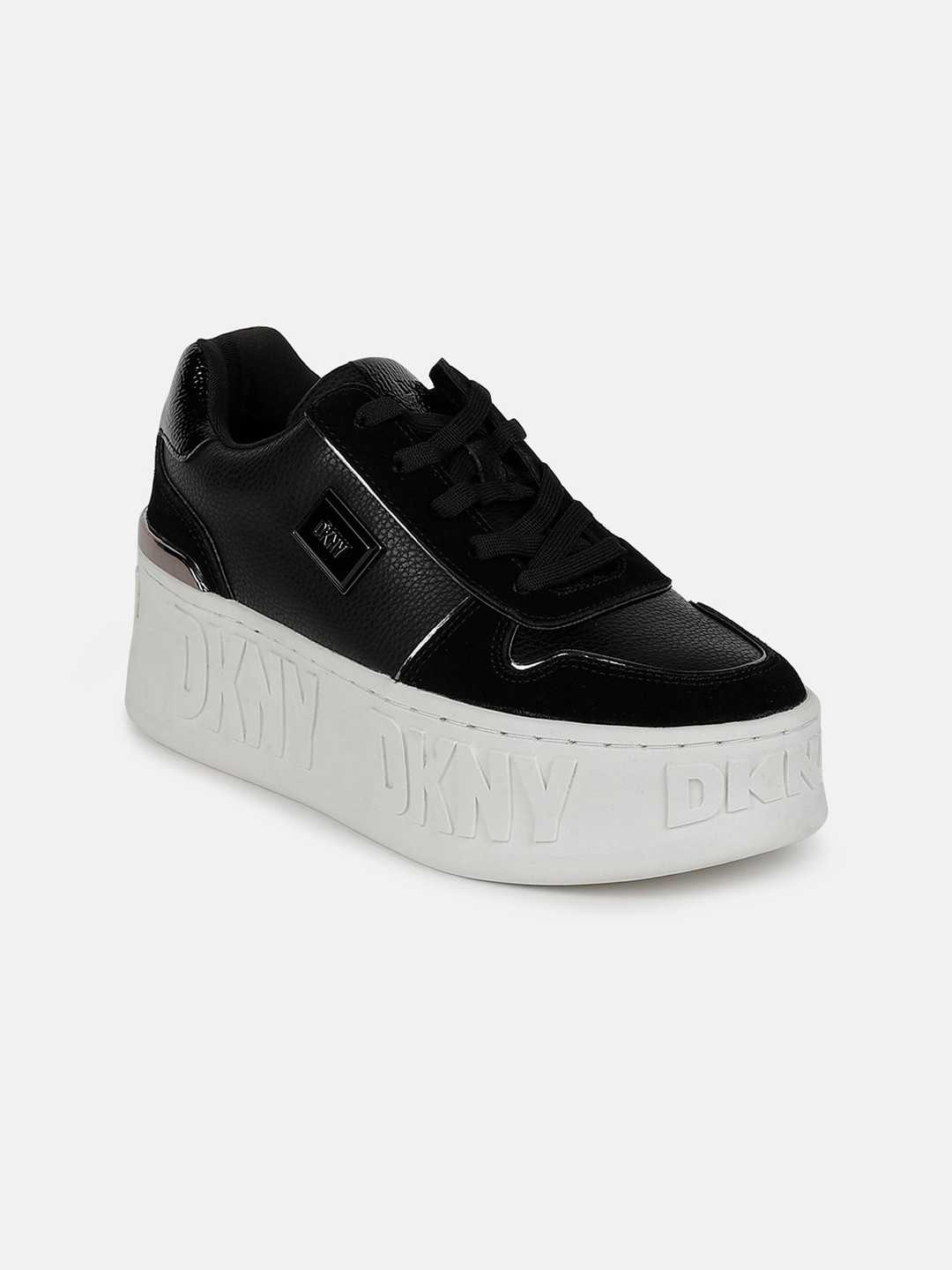 

DKNY Women Leather Flatform Sneakers, Black
