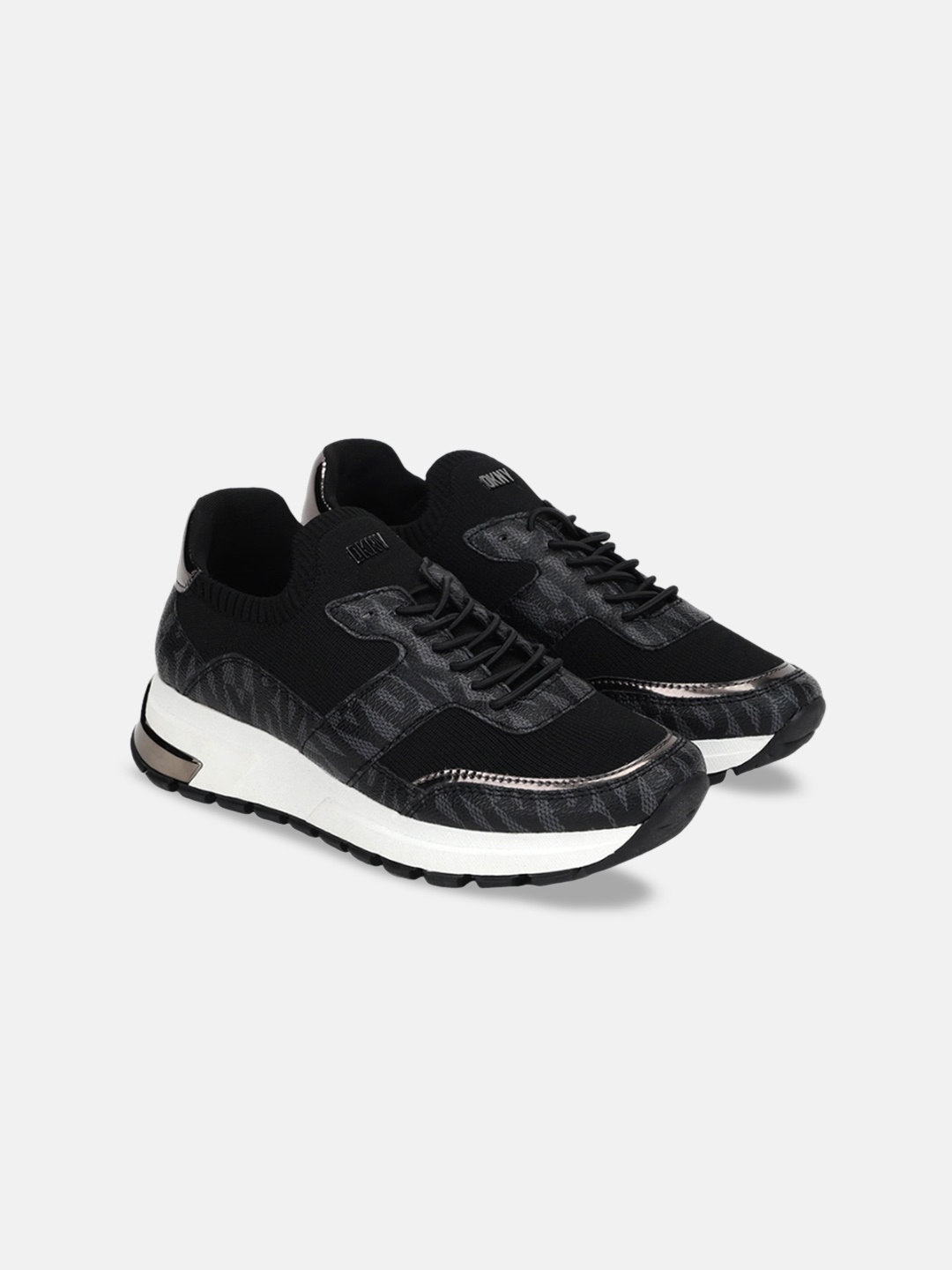 

DKNY Women Woven Design Leather Sneakers, Black