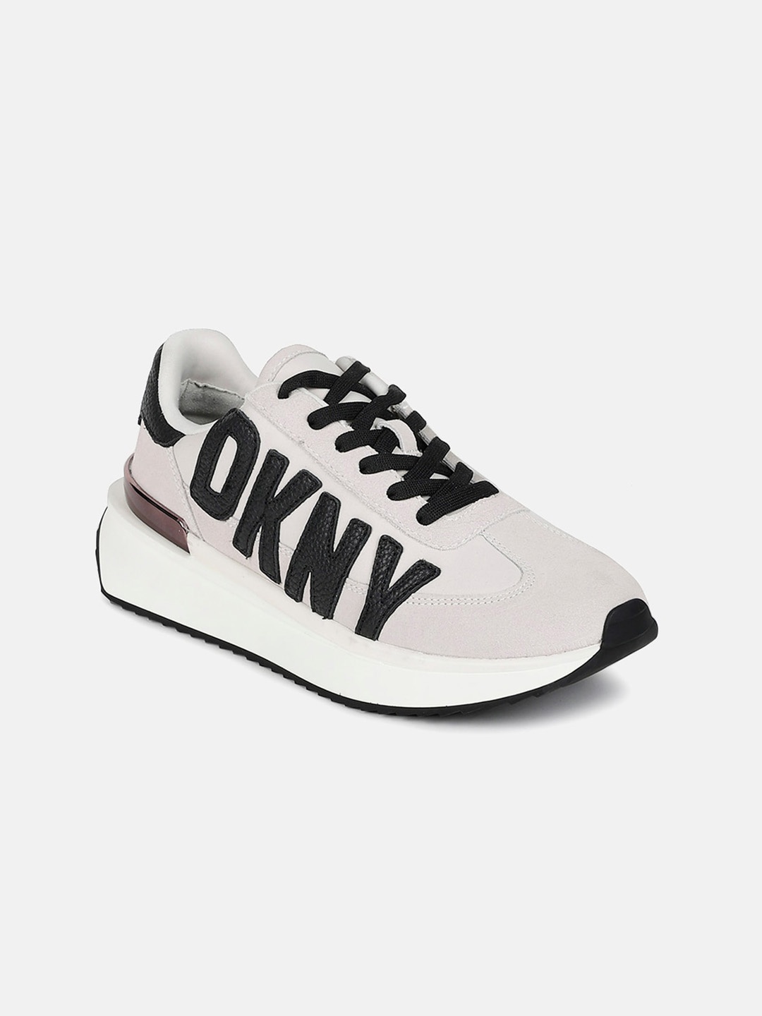 

DKNY Women Round Toe Leather Sneakers, Grey