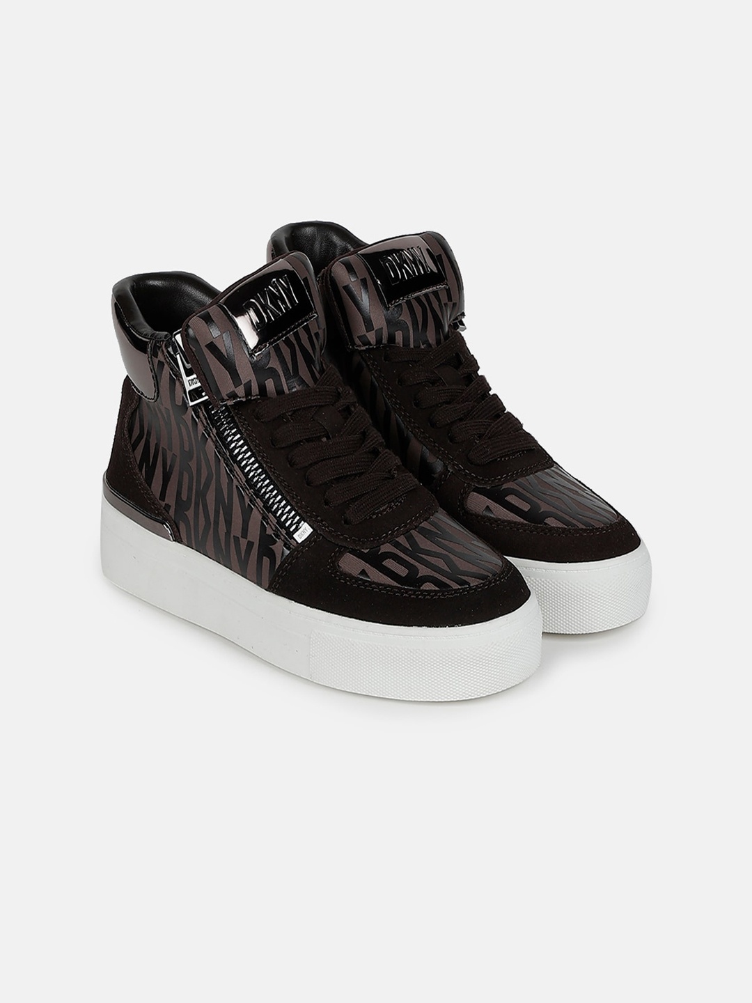 

DKNY Women Printed High-Top Flatforms Sneakers, Brown