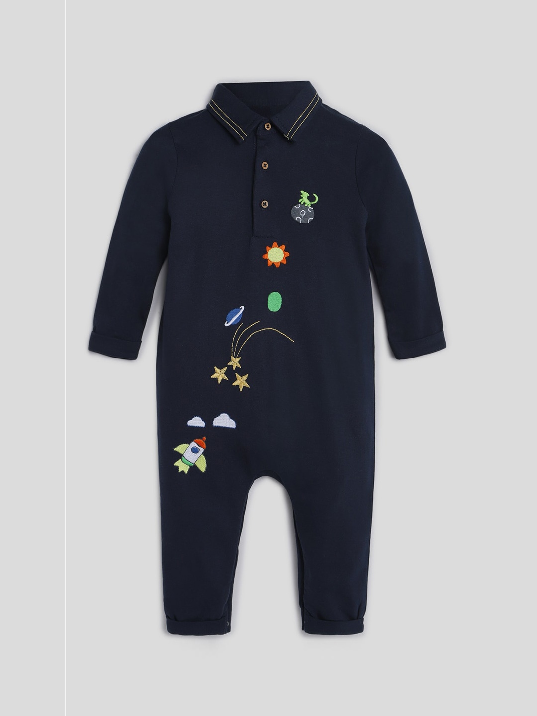 

Somersault Infant Boys Embroidered Pure Cotton Rompers, Navy blue