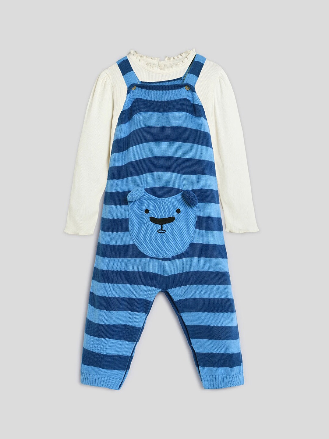 

Somersault Infant Boys Striped Pure Cotton Romper With T-shirt, Blue