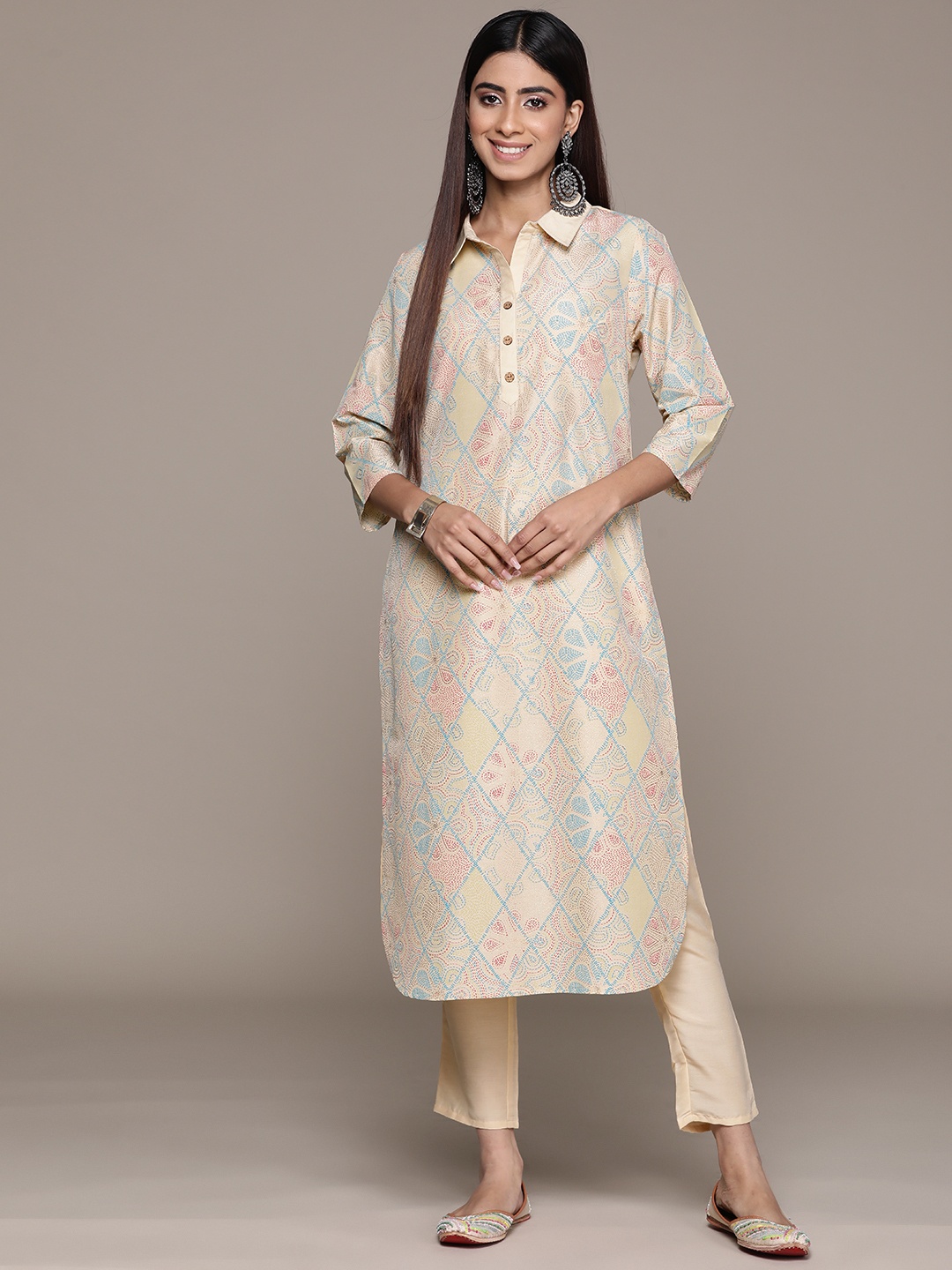 

ZIYAA Women Floral Printed Regular Kurta with Trousers, Off white