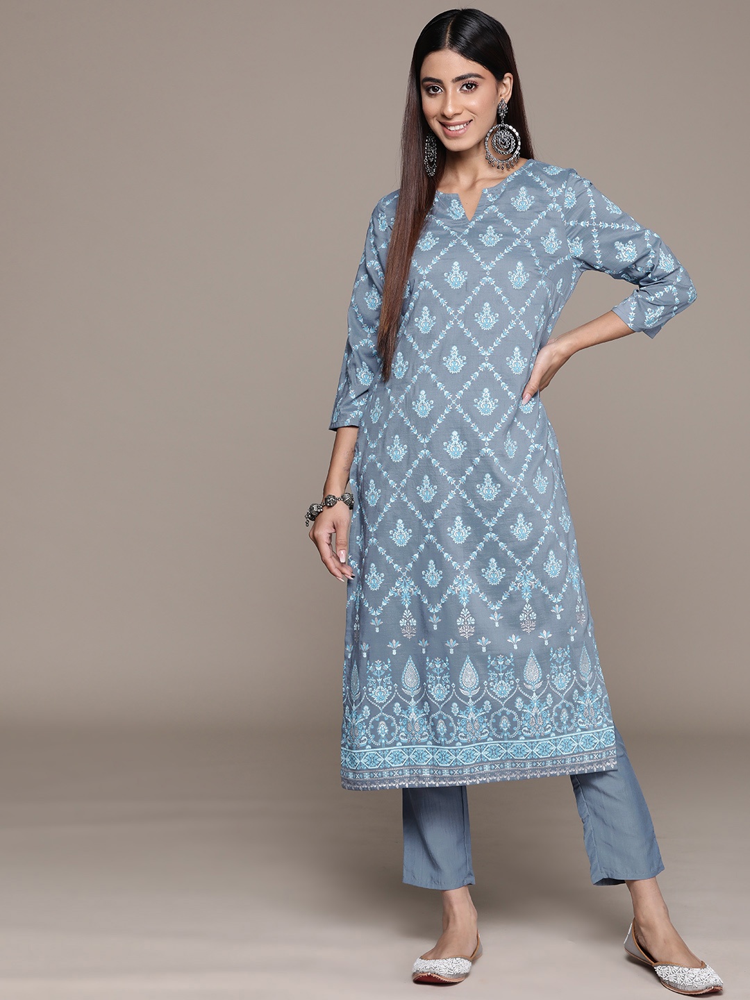 

ZIYAA Women Floral Printed Regular Kurta with Trousers, Grey