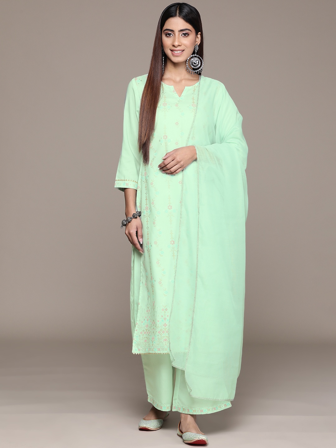 

ZIYAA Women Floral Printed Straight Kurta with Palazzos & With Dupatta, Green