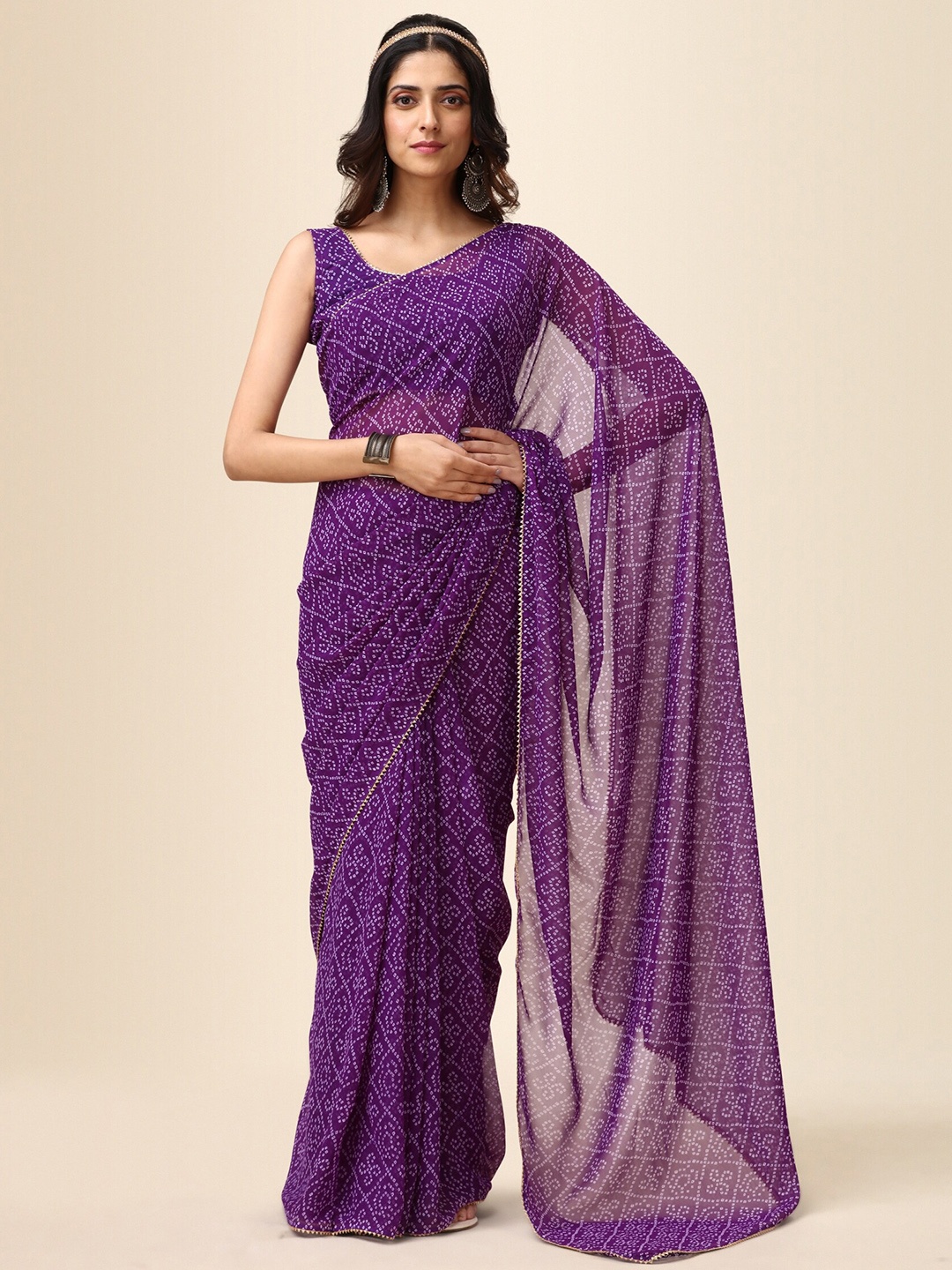 

Momina Fashion Bandhani Gotta Patti Pure Georgette Designer Bandhani Saree, Purple