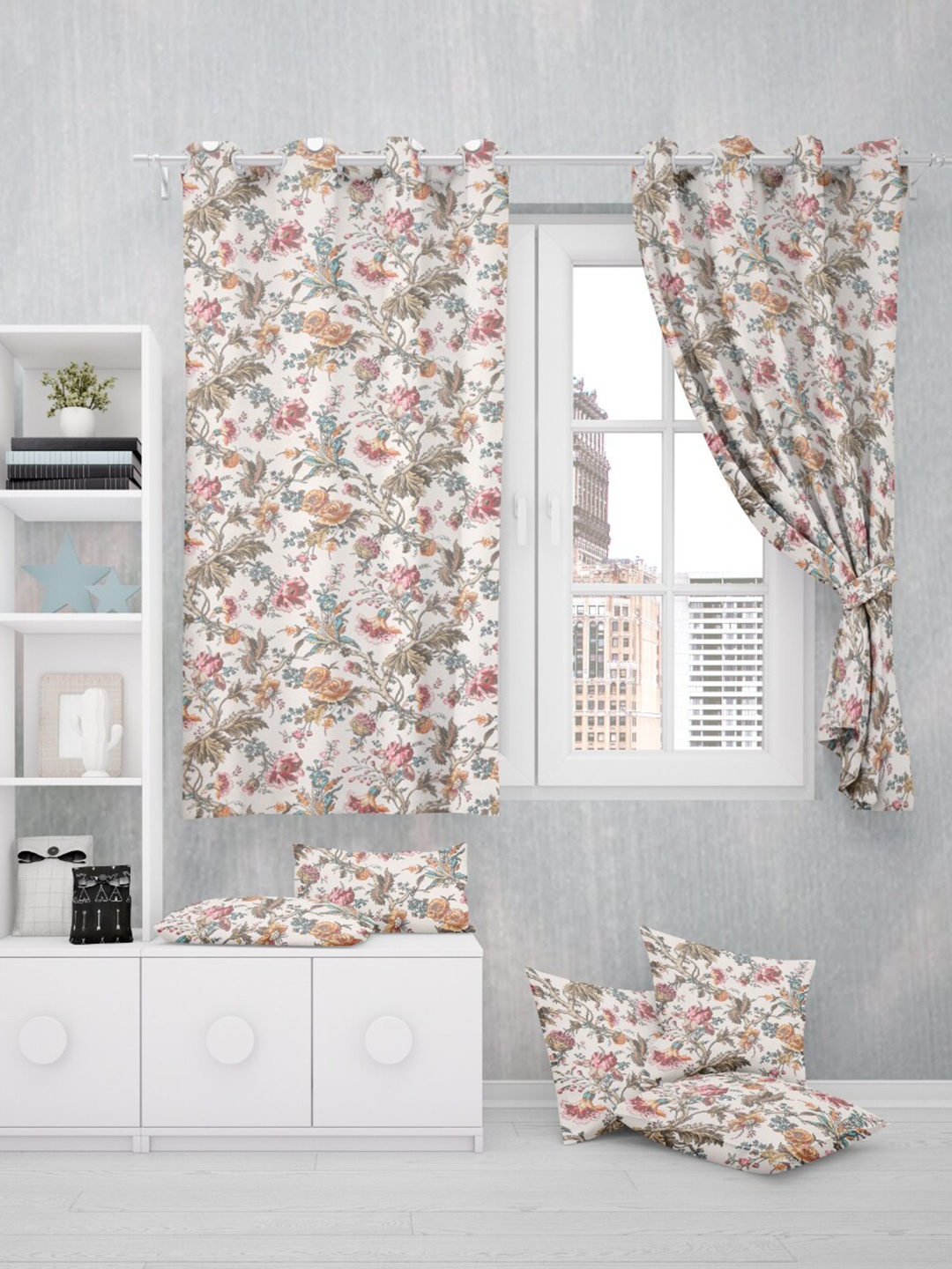 

EasyGoods Anokhi Off White & Mustard Floral Black Out Window Curtain