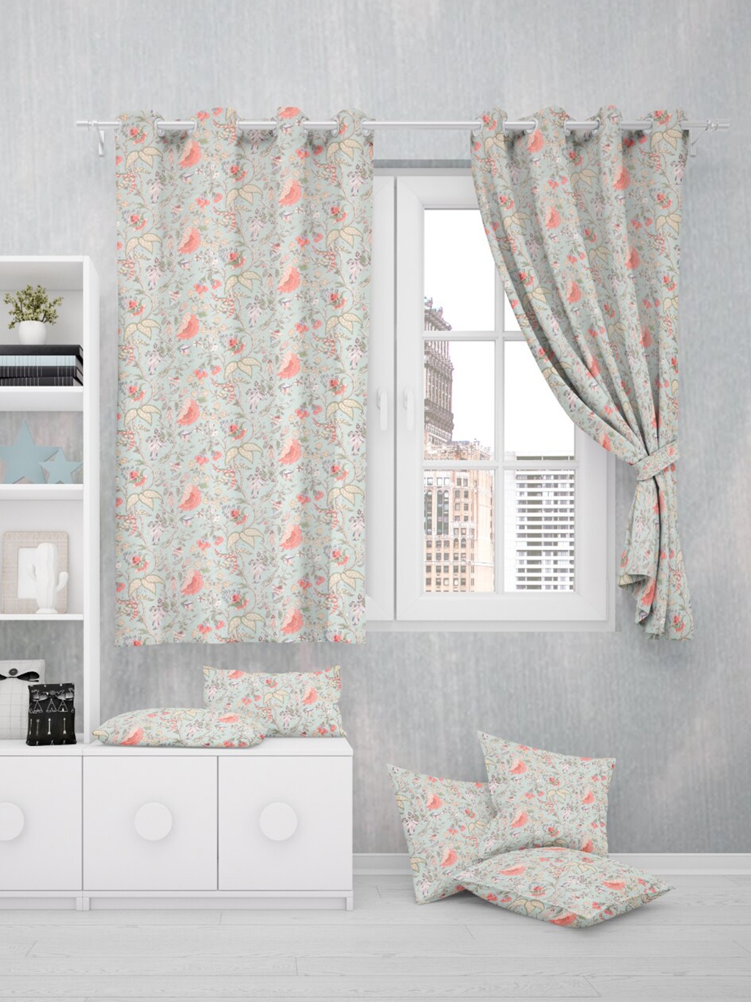 

EasyGoods Green 2 Pcs Floral Black Out Window Curtain