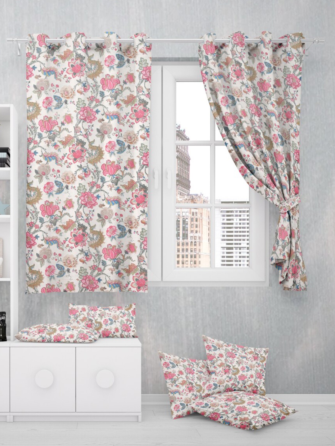 

EasyGoods Pink & White 2 Pieces Floral Black Out Window Curtain