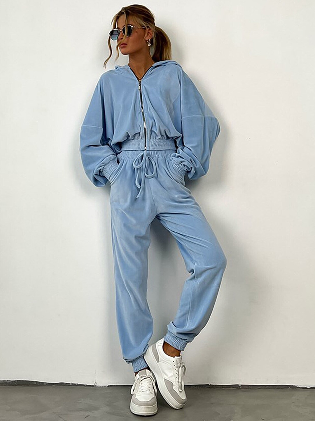 

LULU & SKY Drop-Shoulder Sleeves Hooded Zipper Sweatshirt & Jogger, Blue