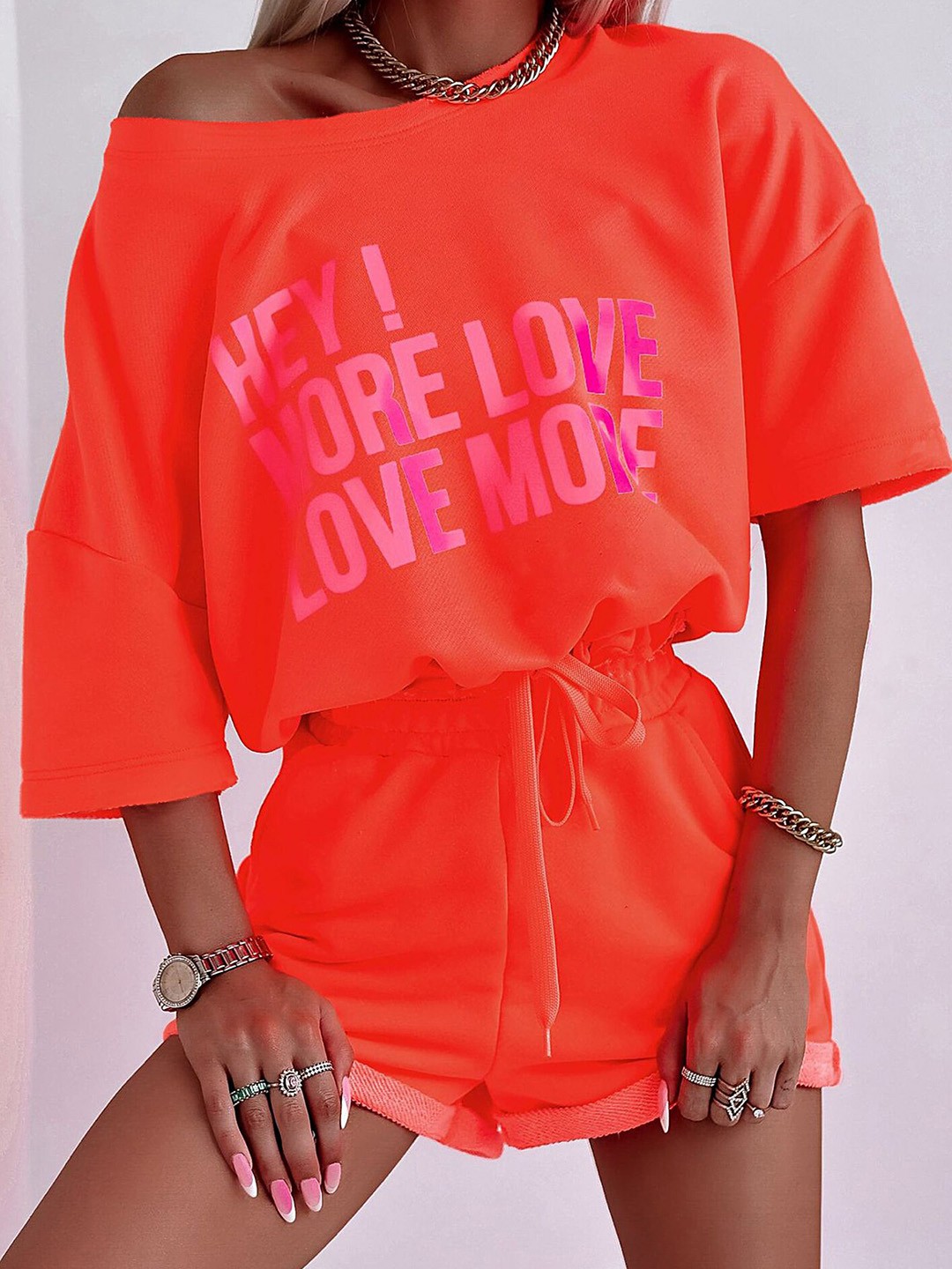 

LULU & SKY Typography Printed Relaxed-Fit T-Shirt & Shorts, Orange