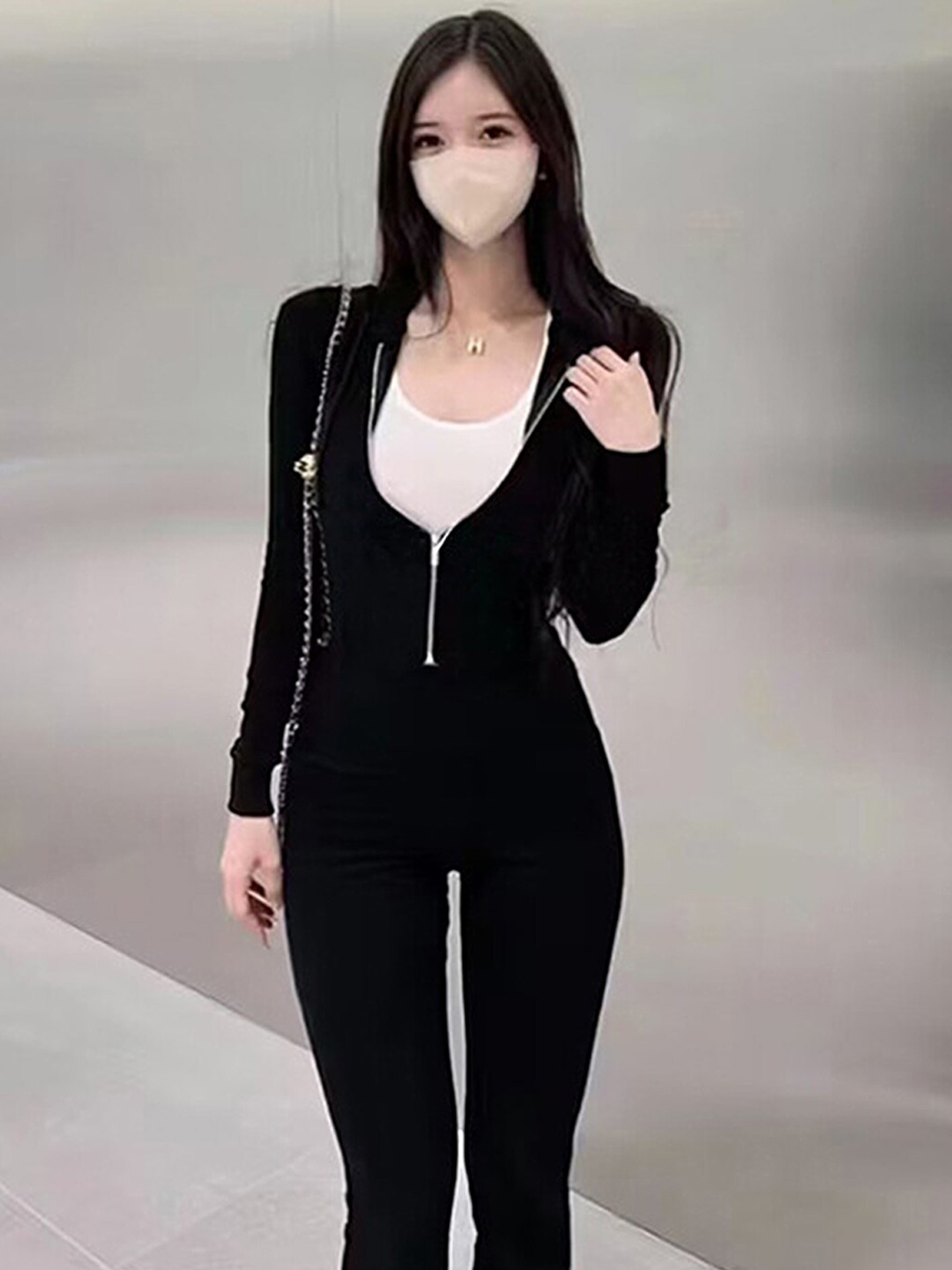 

LULU & SKY Hooded Jacket & Flares Trousers Tracksuit, Black