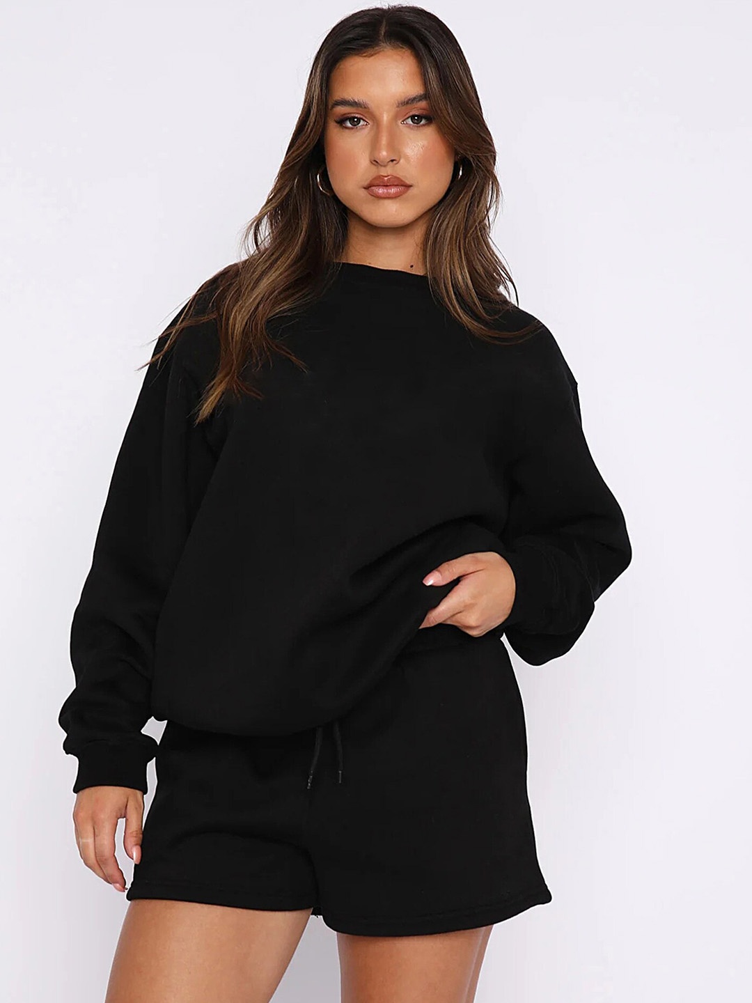 

LULU & SKY Loose-Fit Sweatshirt With Shorts Co-Ords, Black