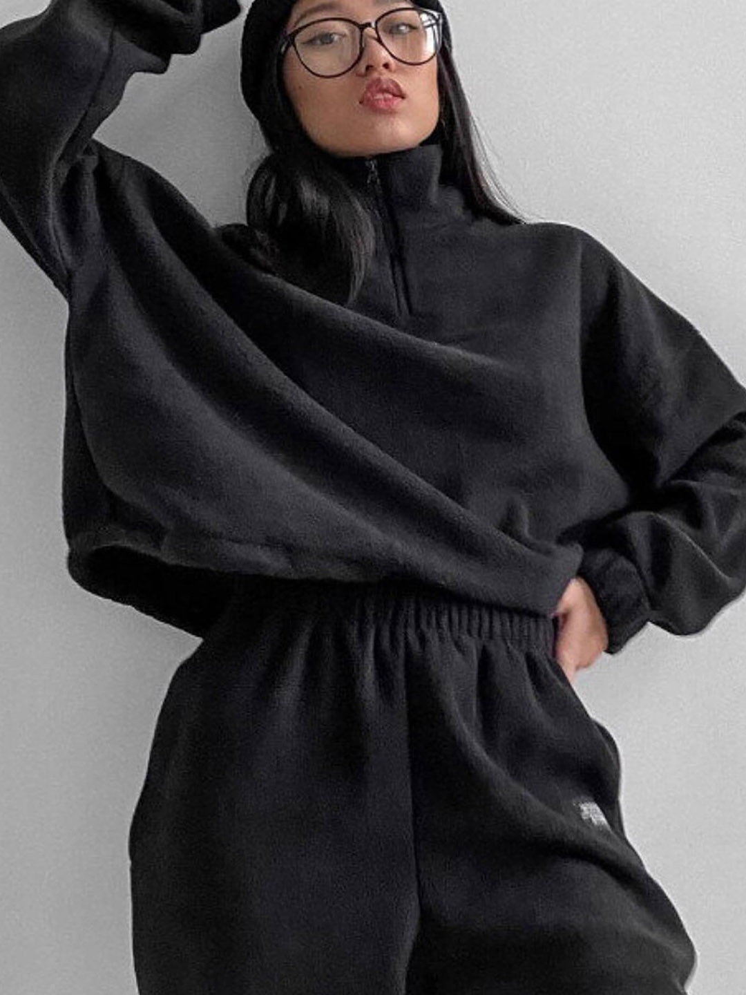

LULU & SKY Mock Collar Sweatshirt & Flared Joggers, Charcoal