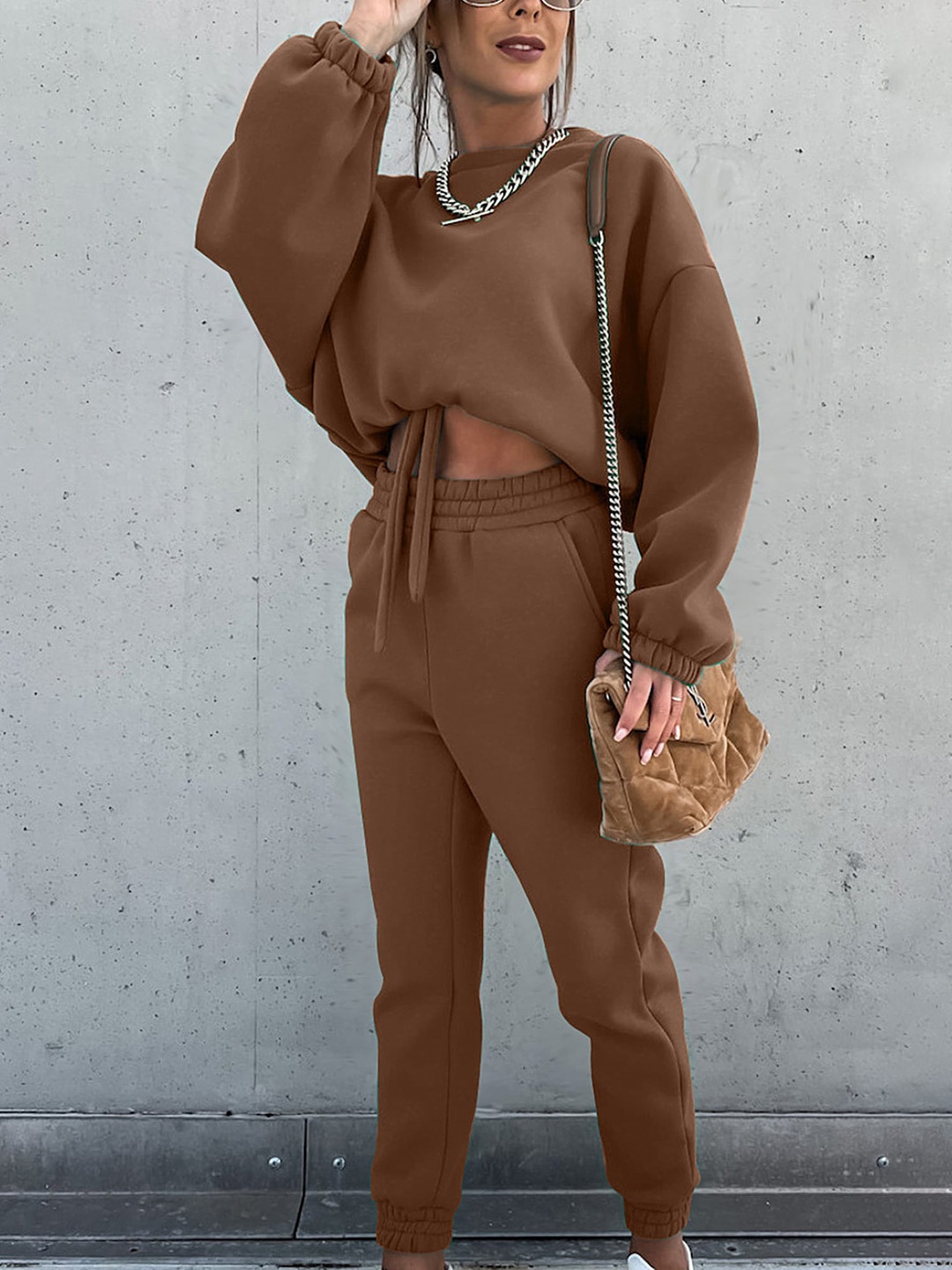 

LULU & SKY Drop Shoulder Sweatshirt With Joggers, Camel brown