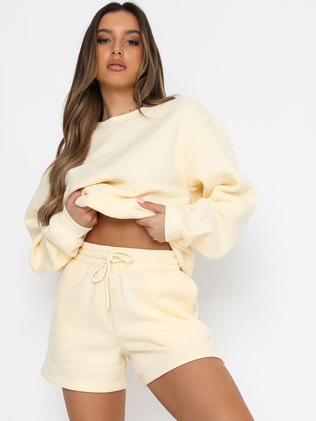 

LULU & SKY Loose Fit Sweatshirt & Shorts Co-Ords, Cream