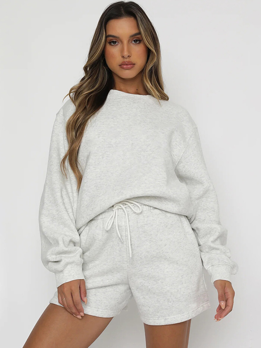 

LULU & SKY Round Neck Sweatshirt & Shorts, Grey