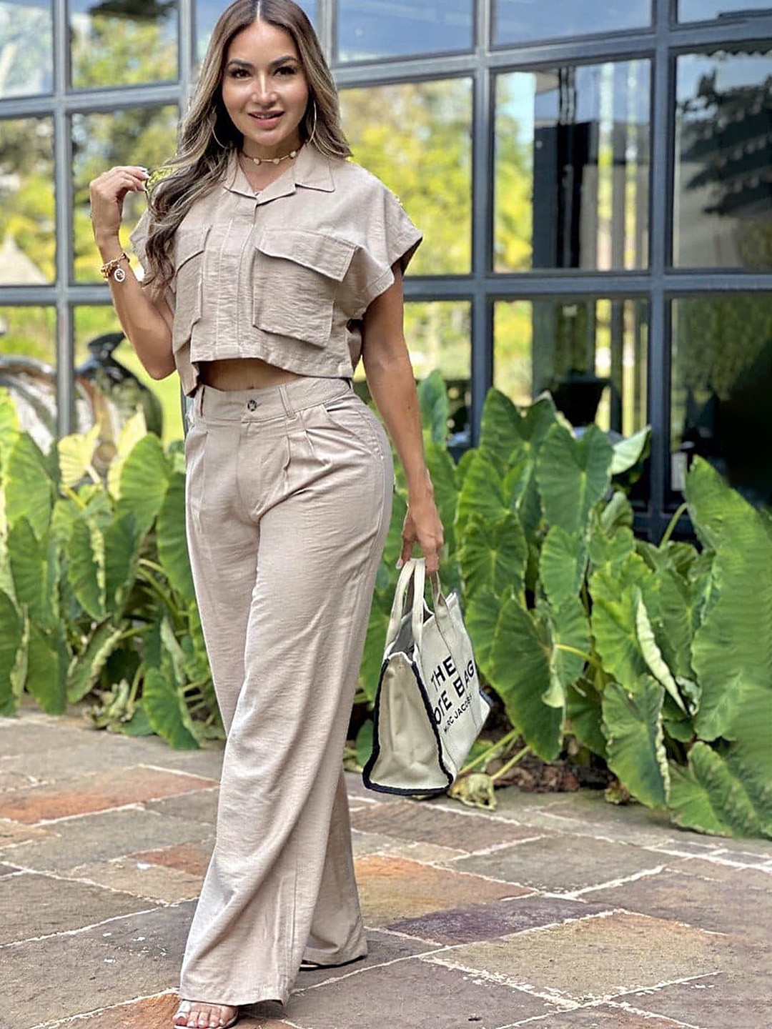 

LULU & SKY Self-Design Top With Trousers, Beige