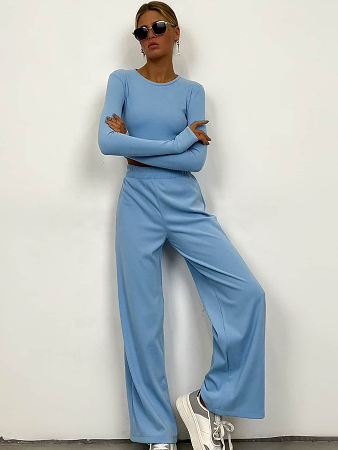 

LULU & SKY Thumbhole Top & Straight Leg Trouser, Blue