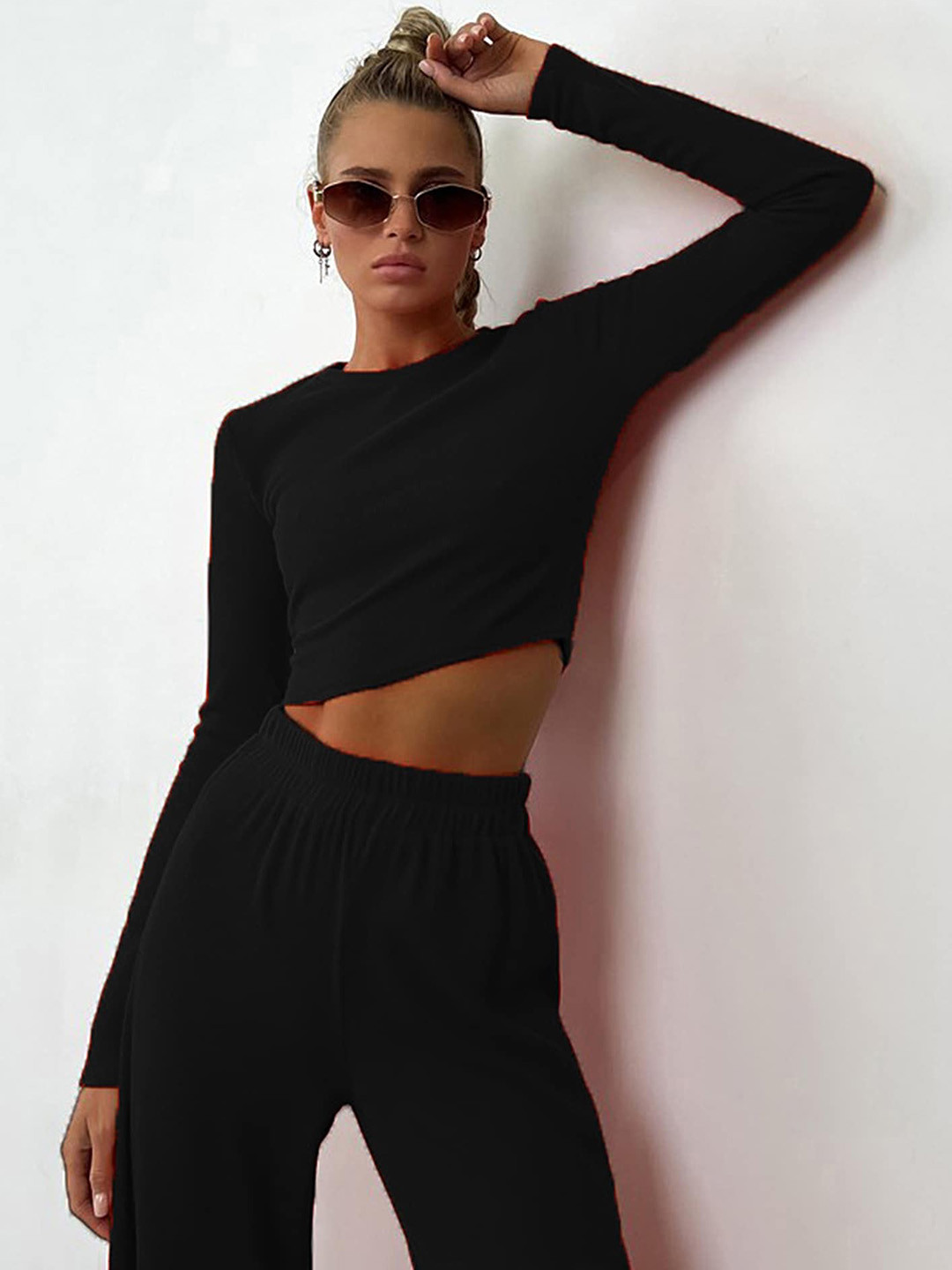 

LULU & SKY Boat Neck Crop Top & Straight Leg Trouser Co-Ords, Black