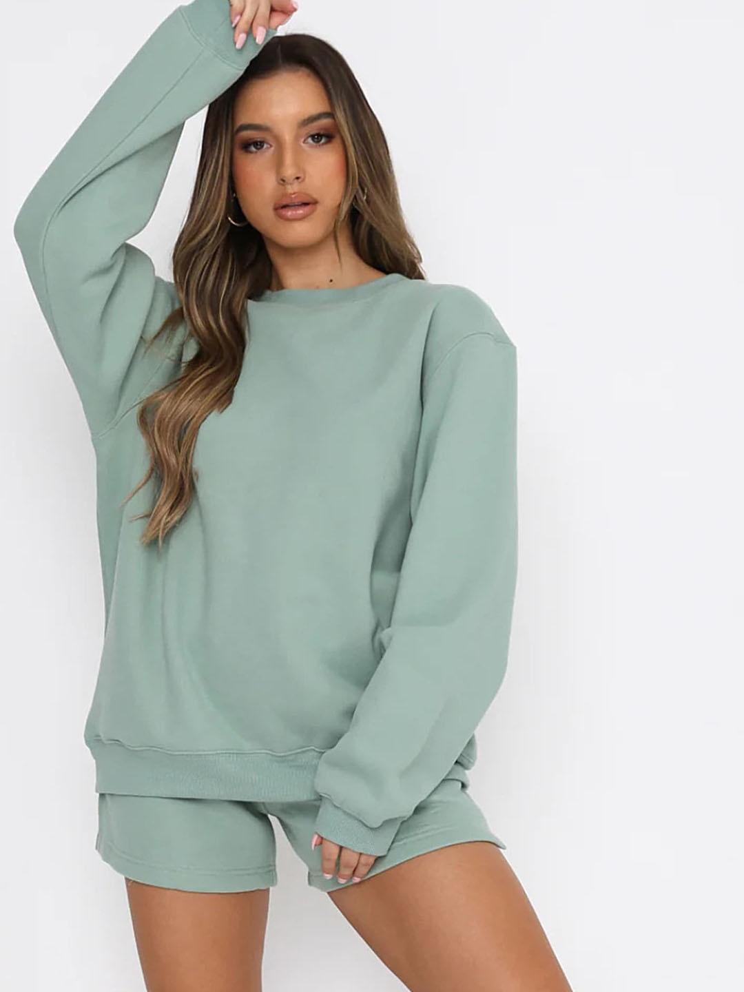 

LULU & SKY Loose Fit Sweatshirt With Short Co-Ords, Green