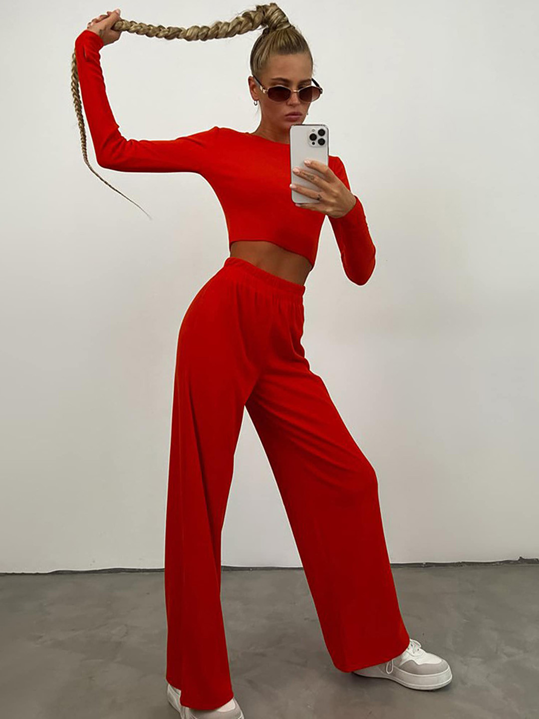 

LULU & SKY Thumbhole Top & Straight Leg Trouser Co-Ords, Red