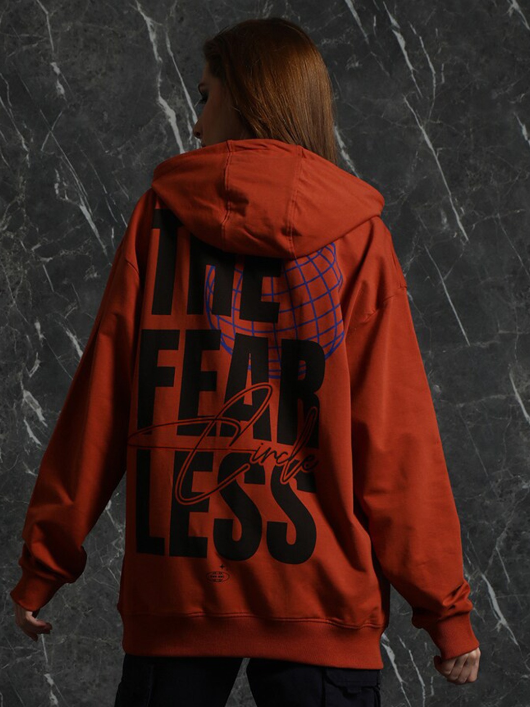 

Breakbounce Rust Relaxed Fit Typography Printed Hooded Cotton Sweatshirt