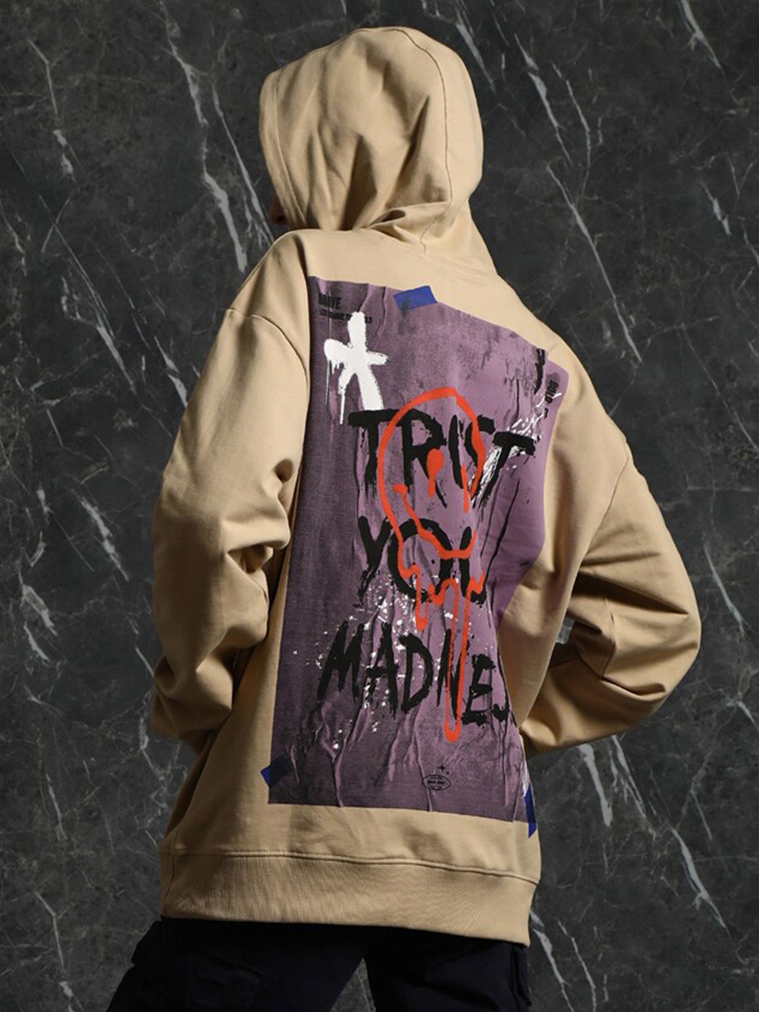 

Breakbounce Beige Relaxed Fit Typography Printed Hooded Cotton Sweatshirt