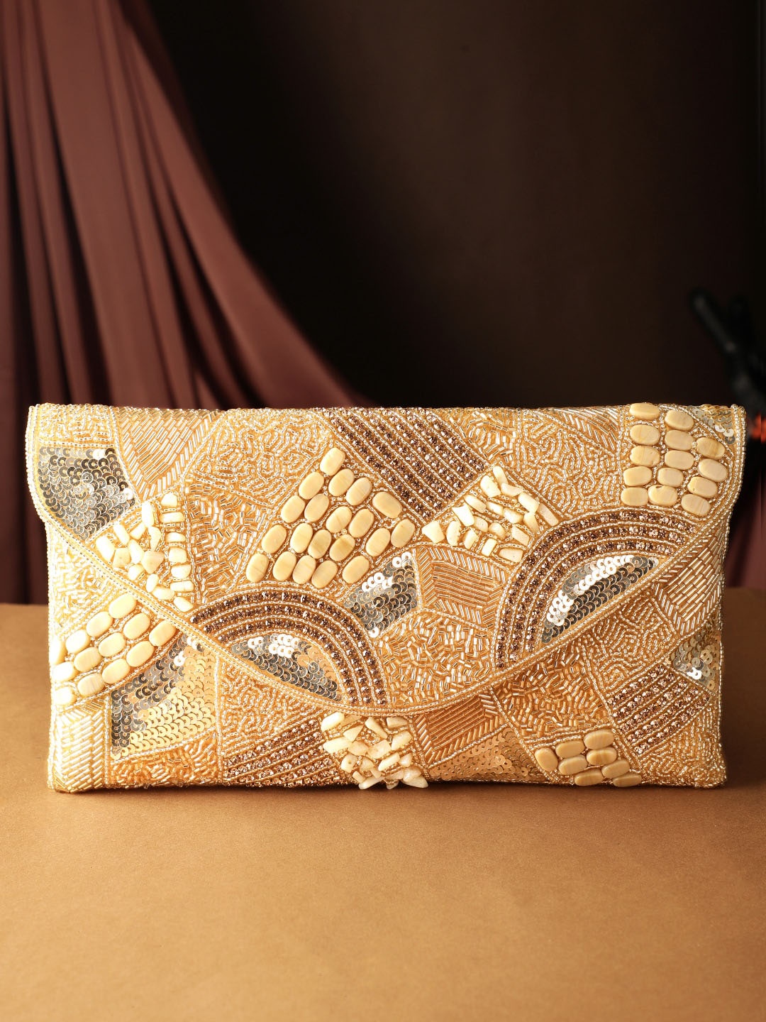 

Rubans Embellished Structured Handheld Bag, Gold