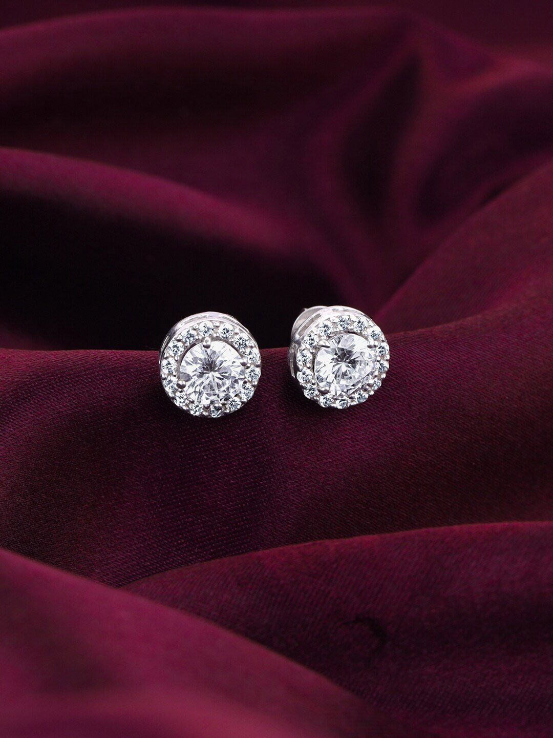 

GIVA Rhodium-Plated Sterling Silver Contemporary Zircon-Studded Stud Earrings