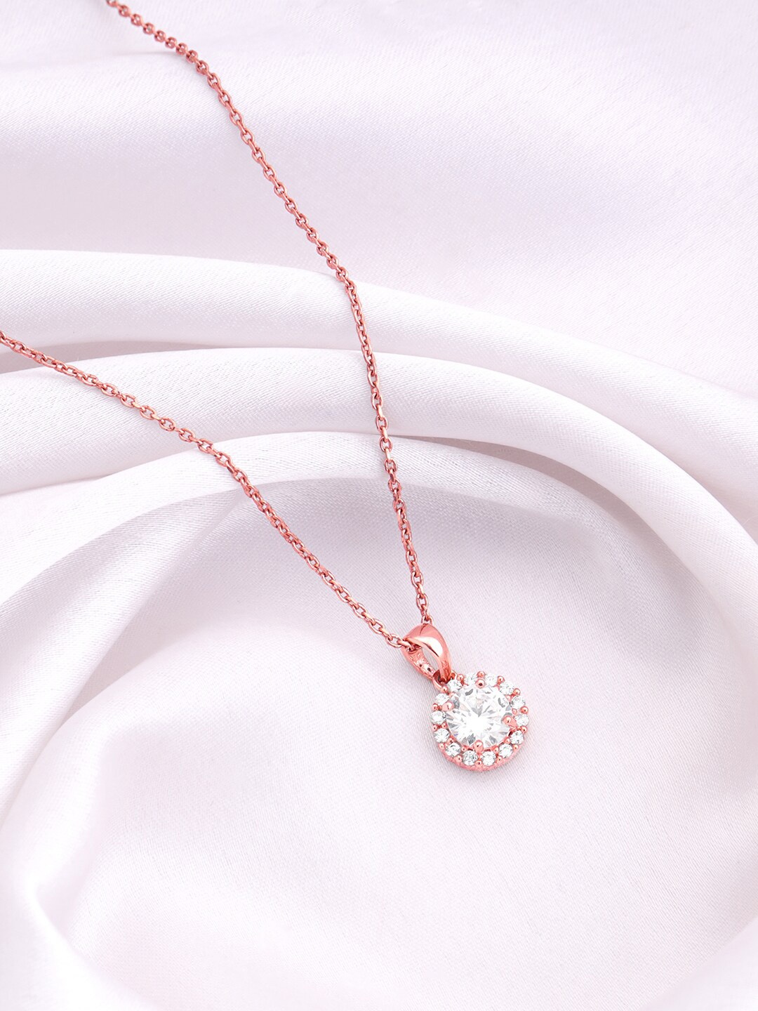 

GIVA 925 Sterling Silver Rose Gold-Plated Stone Studded Pendant With Chain