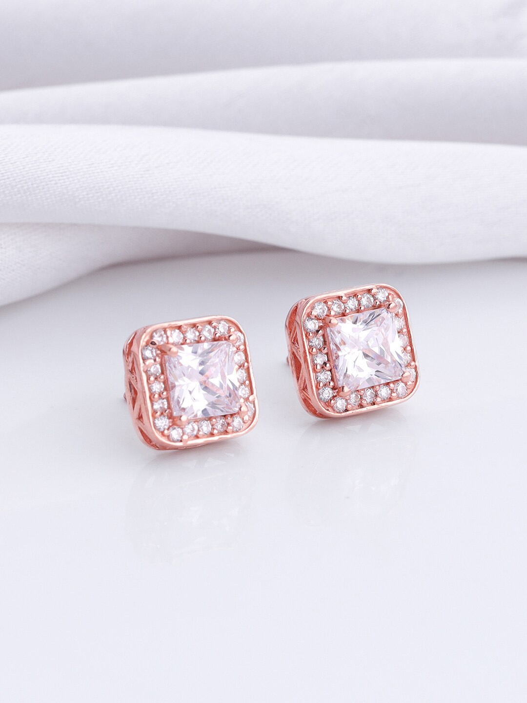 

GIVA 925 Sterling Silver Rose Gold-Plating Zircon-Studded Square Shaped Drop Earrings