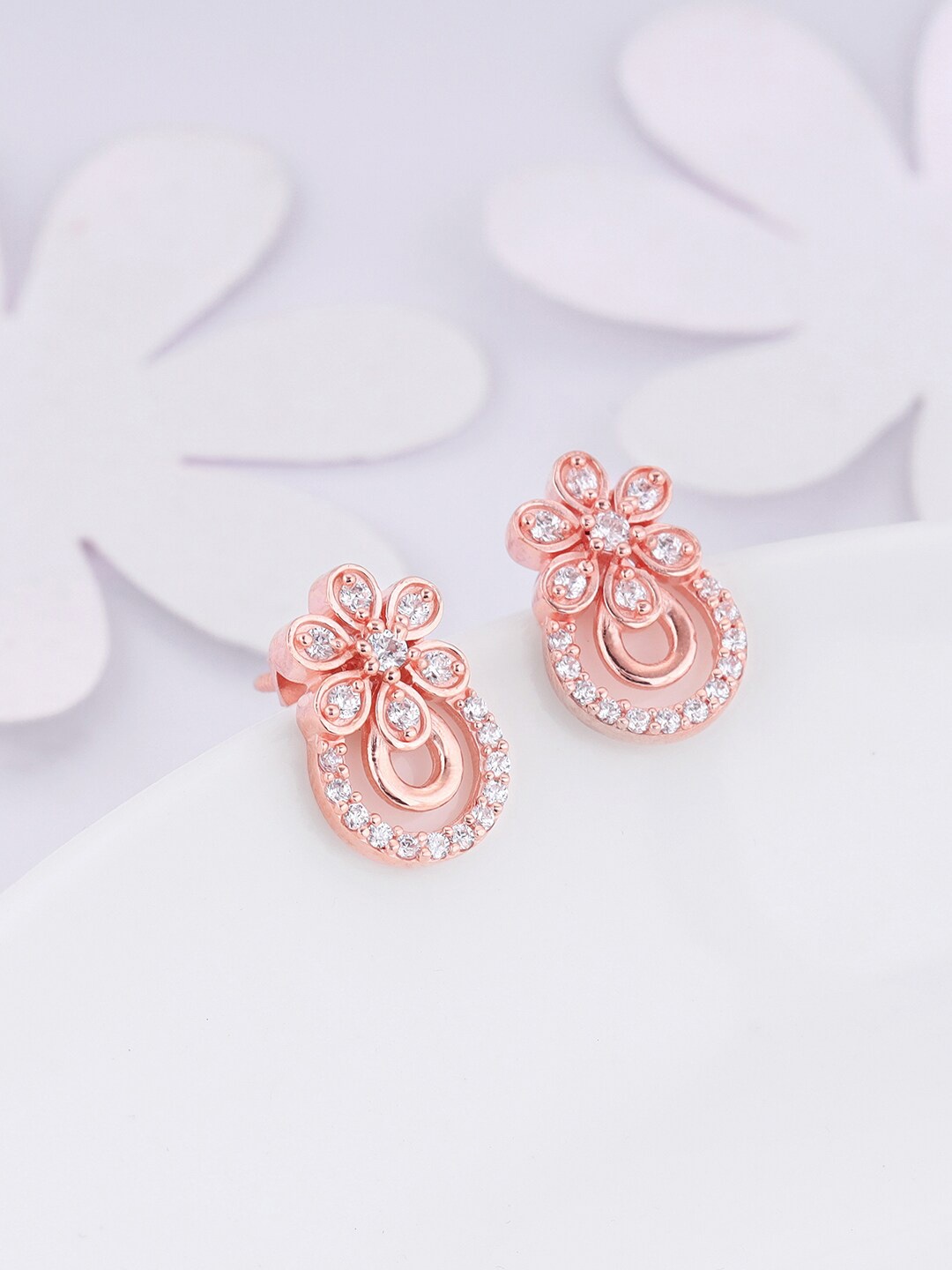 

GIVA Rose Gold-Plated Sterling Silver Contemporary Zircon-Studded Studs Earrings