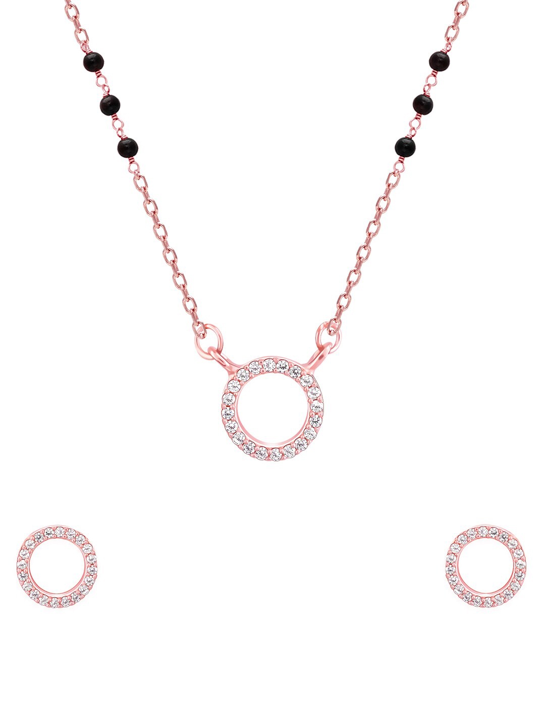 

GIVA 925 Sterling Silver Rose Gold-Plated Stone Studded Mangalsutra With Earrings
