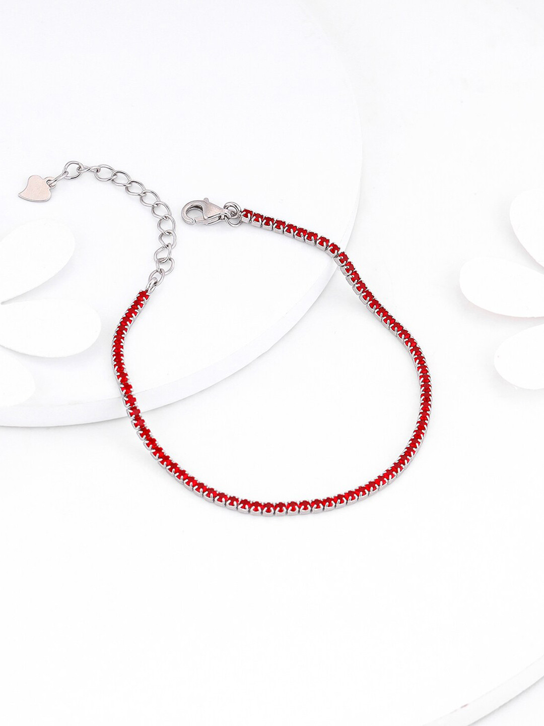 

GIVA Rhodium-Plated 925 Sterling Silver Stone Studded Link Bracelet