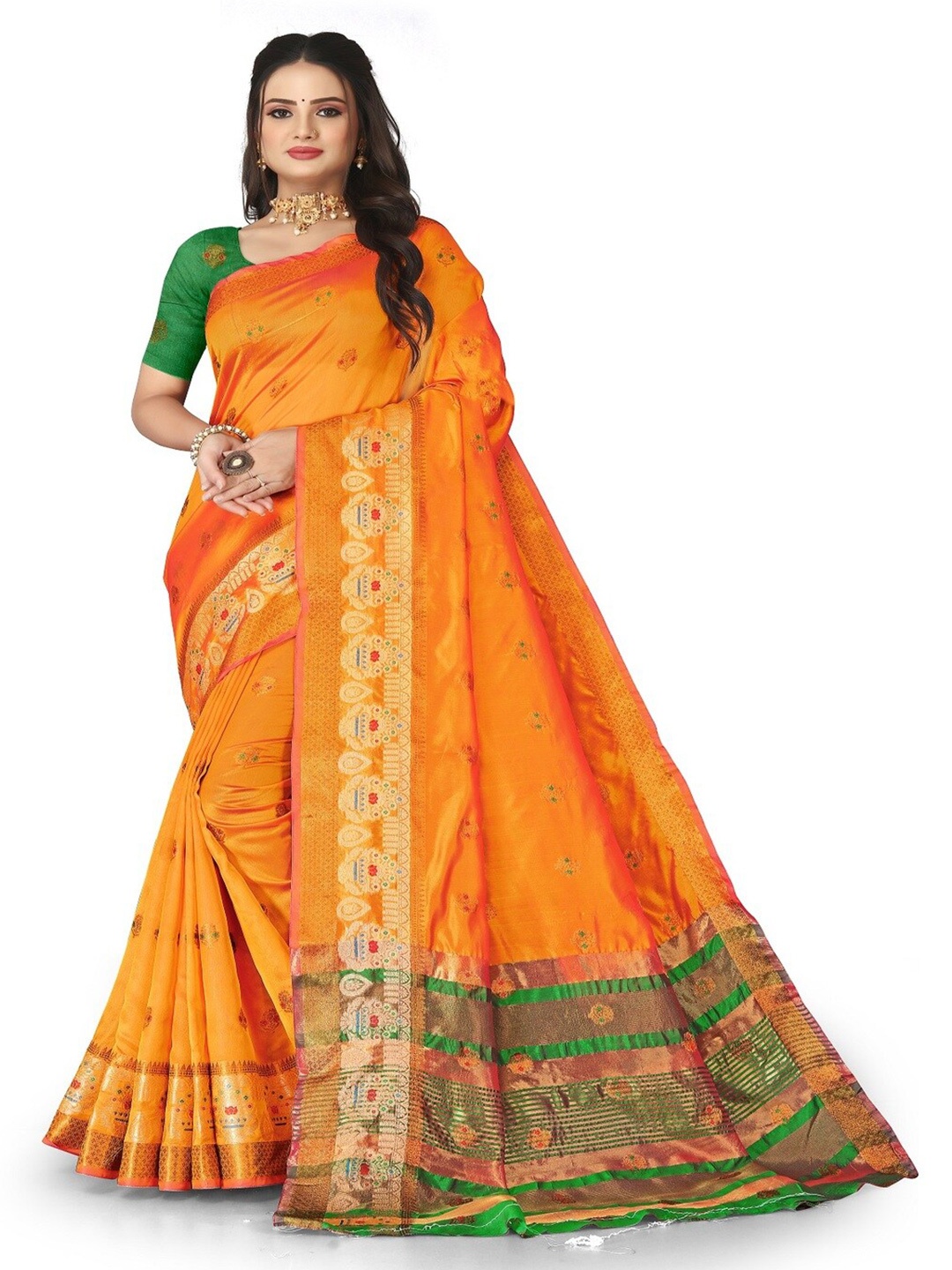 

MAHAMANTRA Ethnic Motifs Woven Design Zari Banarasi Saree, Orange