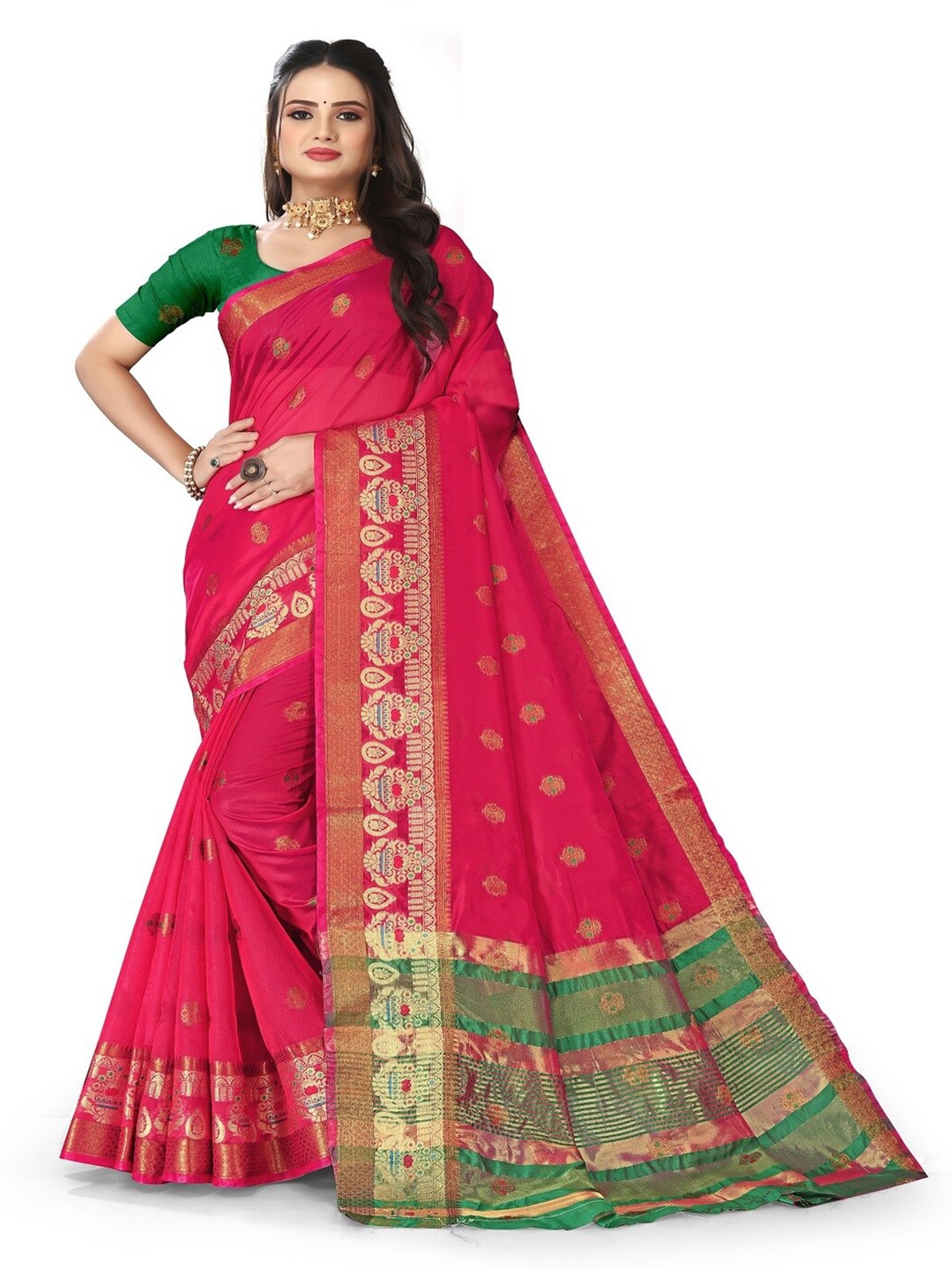 

MAHAMANTRA Ethnic Motifs Woven Design Zari Banarasi Saree, Pink