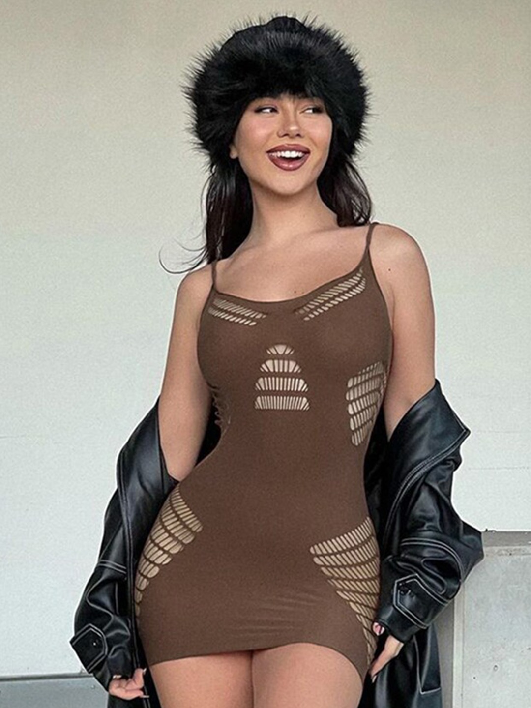 

StyleCast Brown Shoulder Straps Cut Out Bodycon Dress