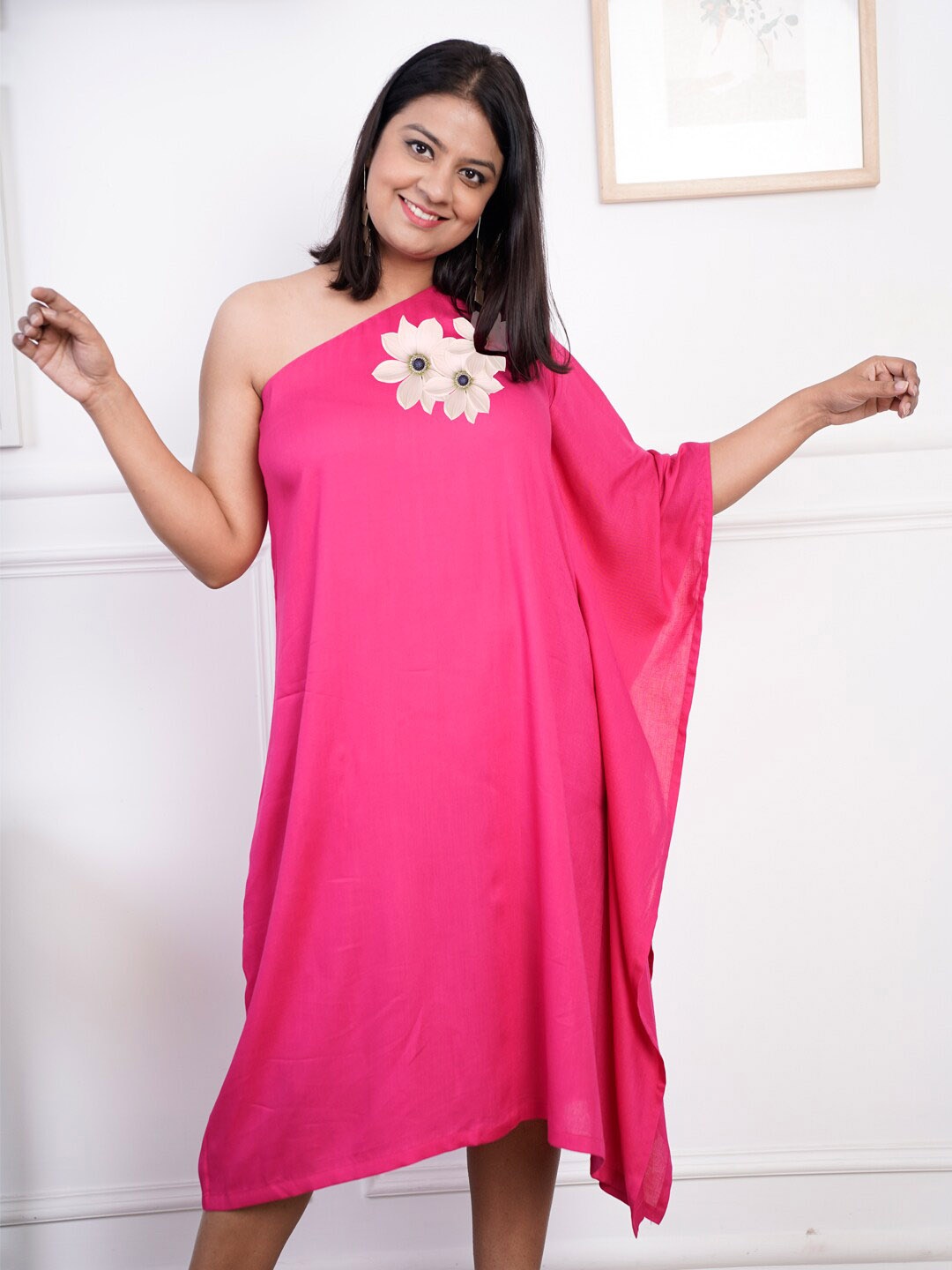

LetsDressUp Floral Printed One Shoulder A-Line Dress, Magenta