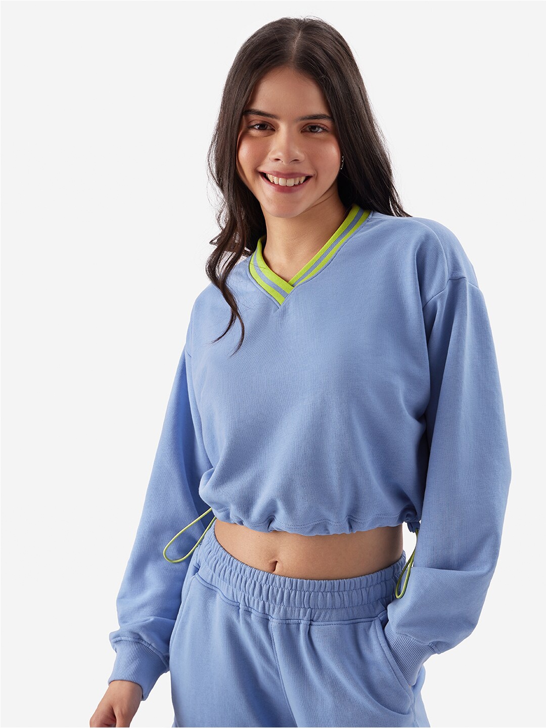 

The Souled Store Blue V-Neck Crop Sweatshirt