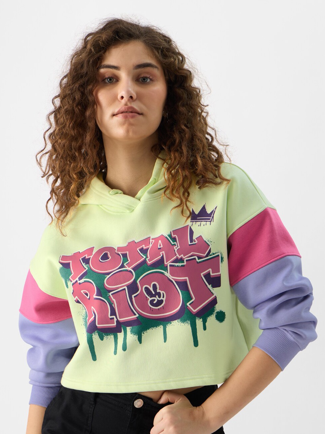 

The Souled Store Yellow Typography Printed Hooded Sweatshirt