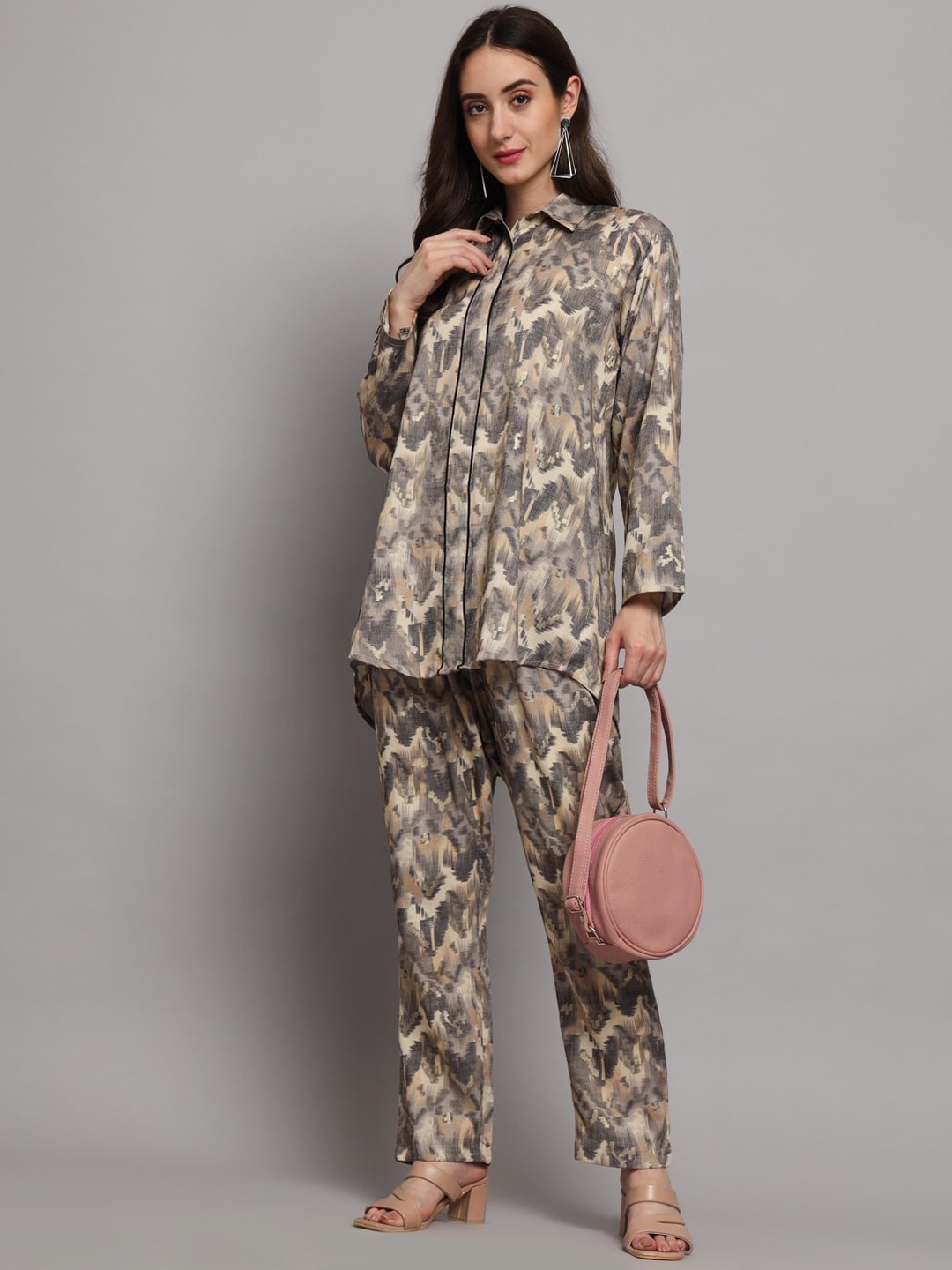 

FABDYOR Printed Tunic With Trousers Co-Ords, Grey